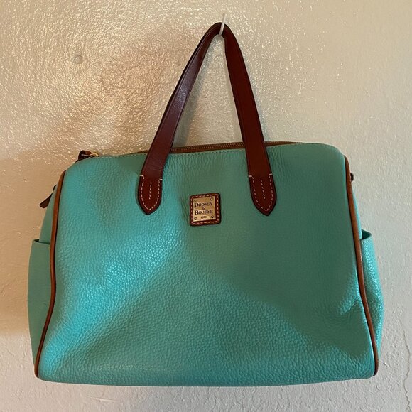 Dooney & Bourke Pebble Grain Satchel – Turquoise / teal with Saddle Trim - Picture 1 of 16